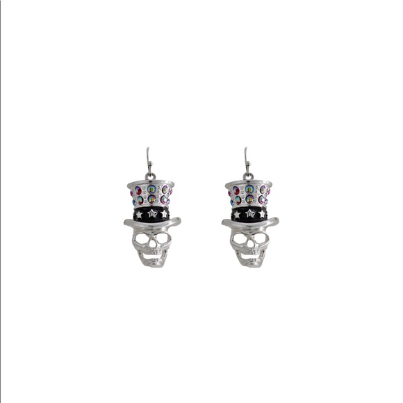 π»ππSkull w/ Top Hat Earrings ππ» - Picture 1 of 1